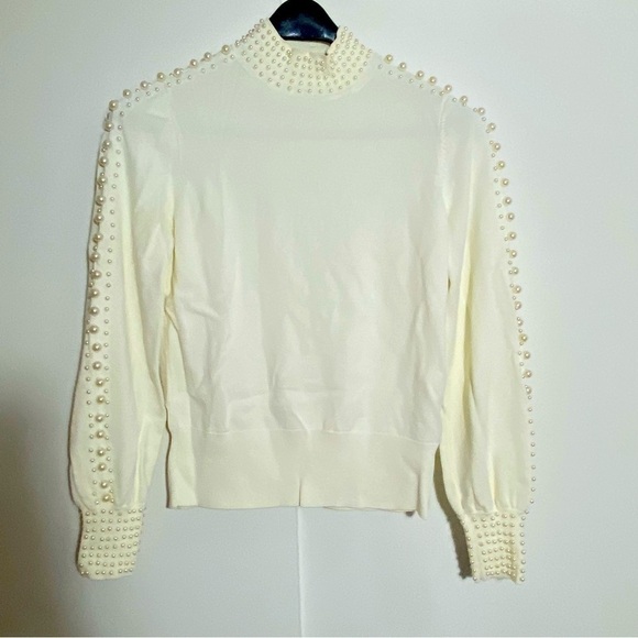H&M turtle neck  fux pearl accent cream long sleeves elegant sweater in sizeXS - Picture 1 of 12